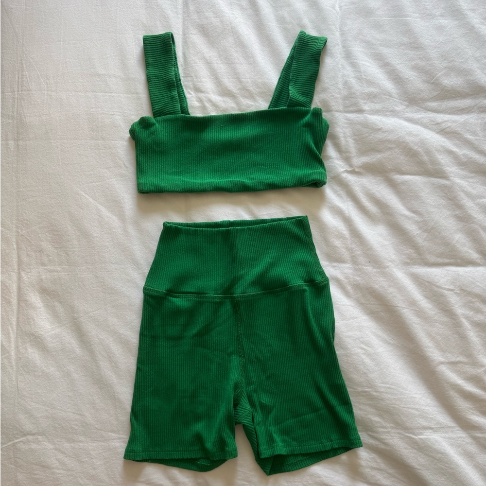 Daily Drills Green Biker Shorts Set
